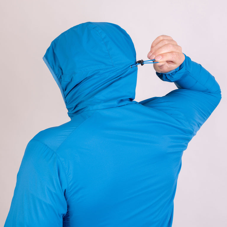 mens alpkit morphosis jacket in reef blue hood