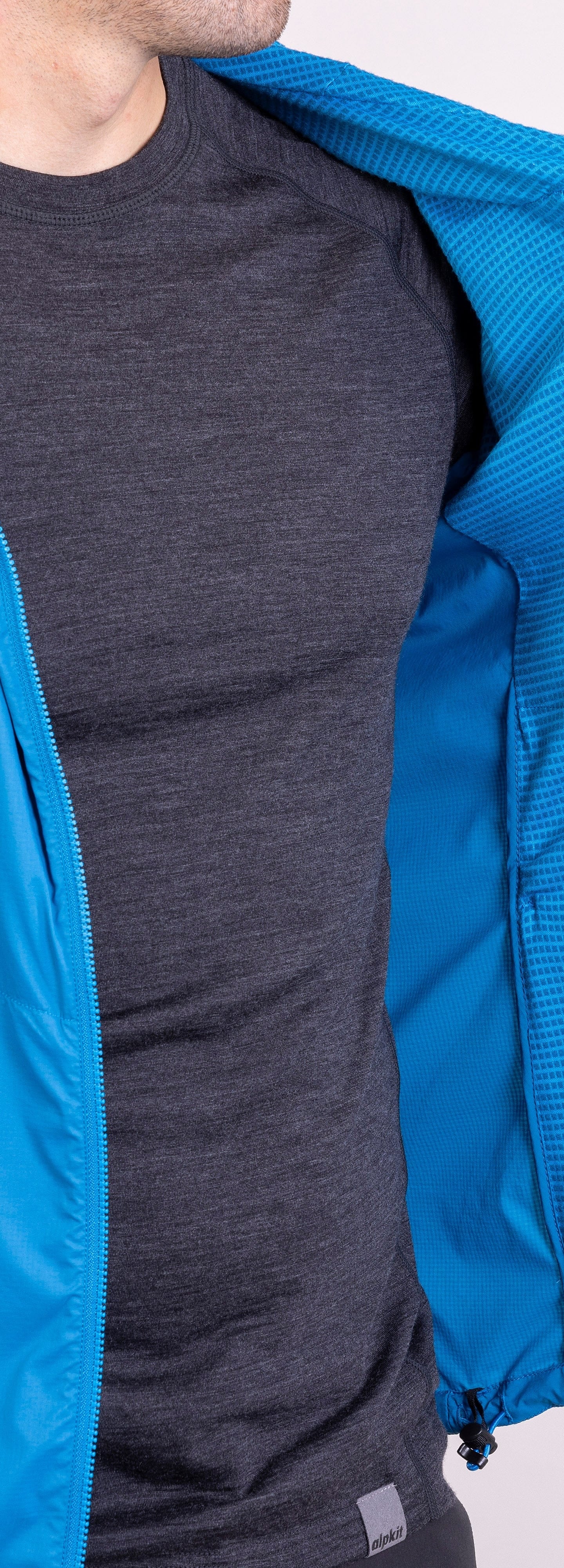 mens alpkit morphosis jacket in reef blue fleece lining|aj