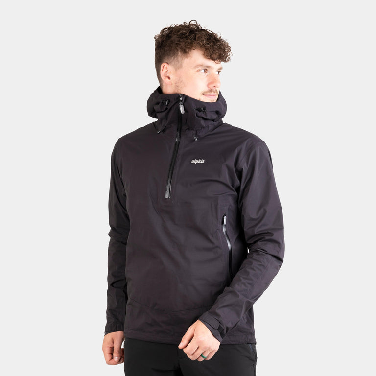 Alpkit men's Pulsar smock waterproof pullover jacket in Black