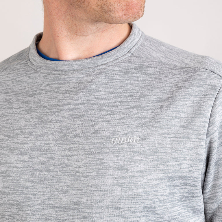 alpkit mens redpoint crew neck jumper in mercury grey logo - closed