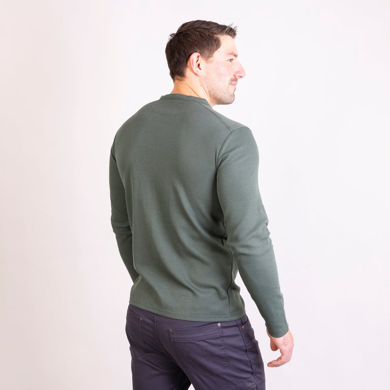 Alpkit mens rivo henley top in alder green back