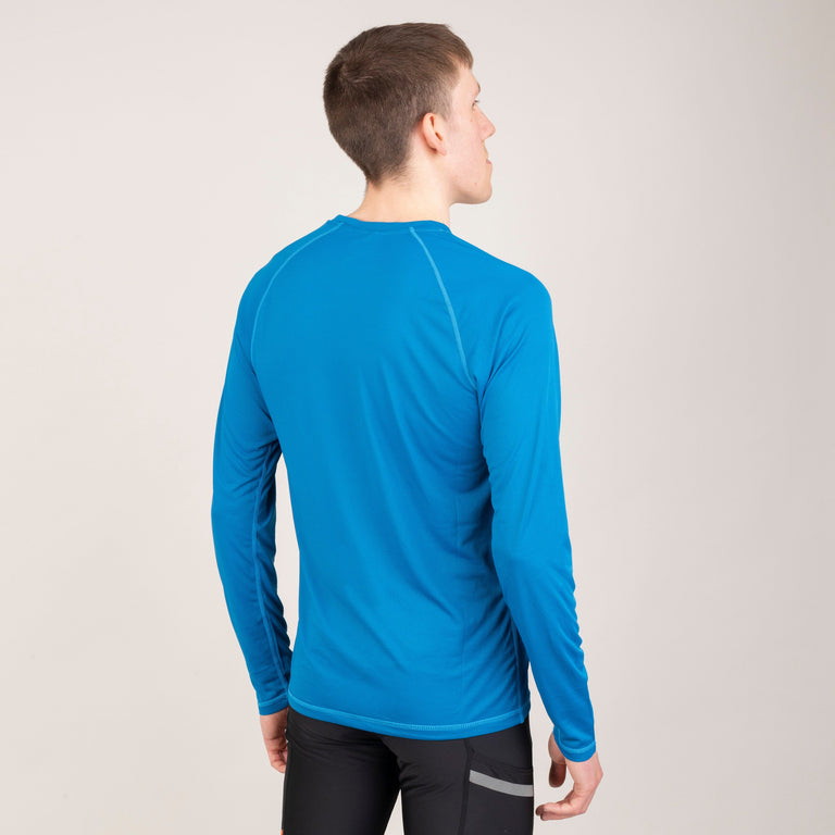 alpkit mens vayper long sleeve baselayer for trail running and fell running in reef blue rear