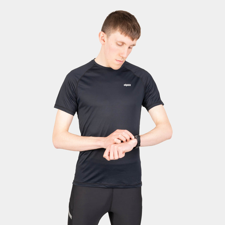 alpkit mens vamper short sleeve base layer for trail running fell running in black