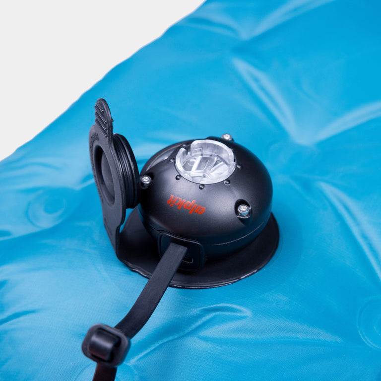 Micro Turbine Camping Mat Pump close up in use