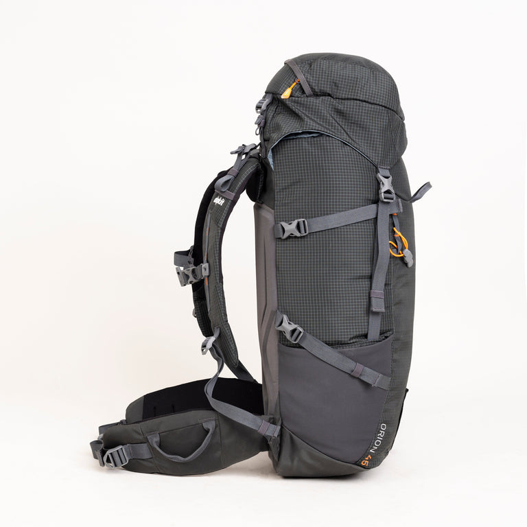 alpkit Orion 45l backpack in dark grey side 