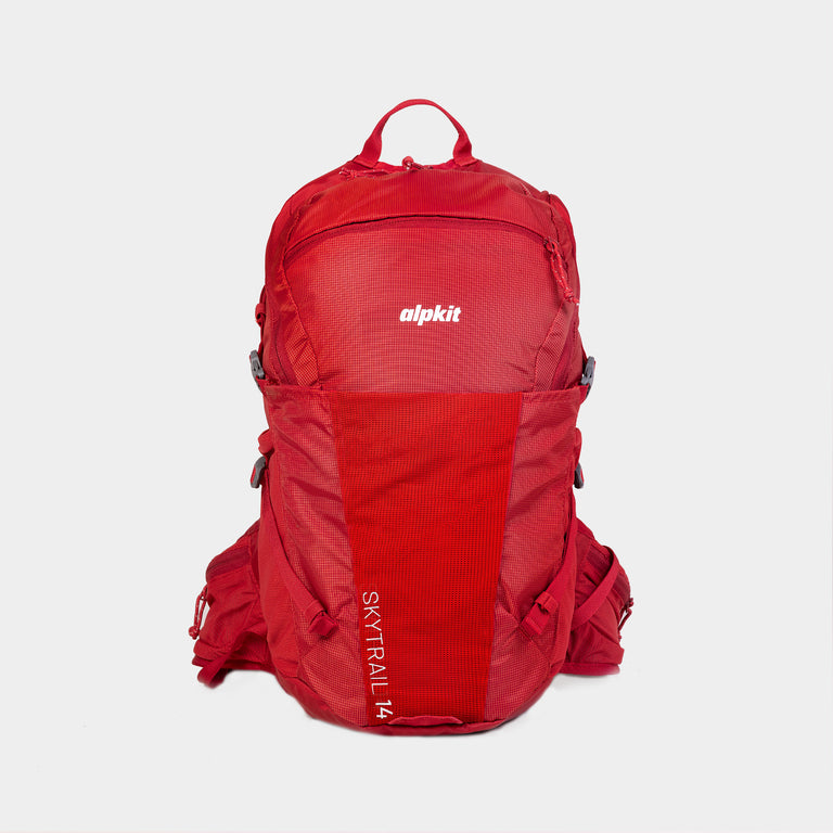 skytrail 14 litre mountain bike backpack in chilli red front - closed