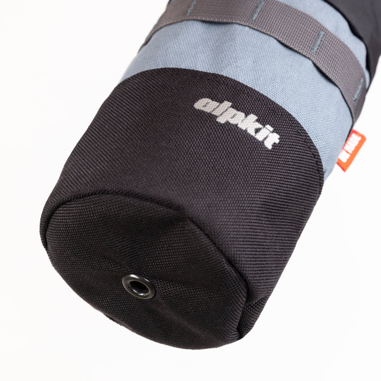 alpkit stem cell 1L bike packing bag in storm grey drainage hole