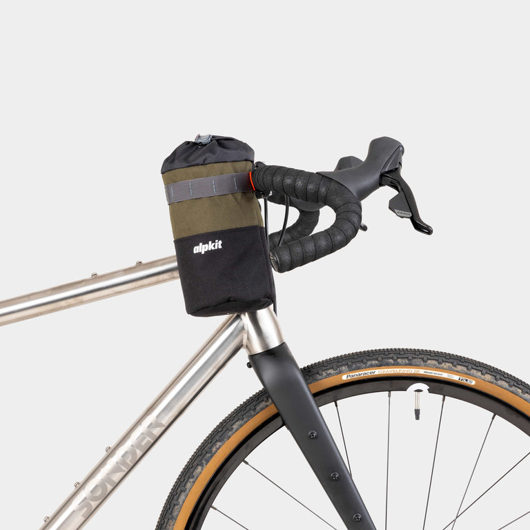 alpkit stem cell 1.5L bike packing bag in olive green