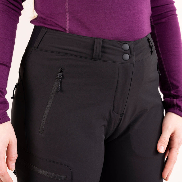 Alpkit womens chilkoot softshell trousers in black waistband front