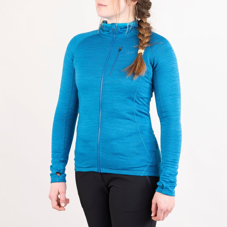 womens griffon hooded fleece in reef blue front 