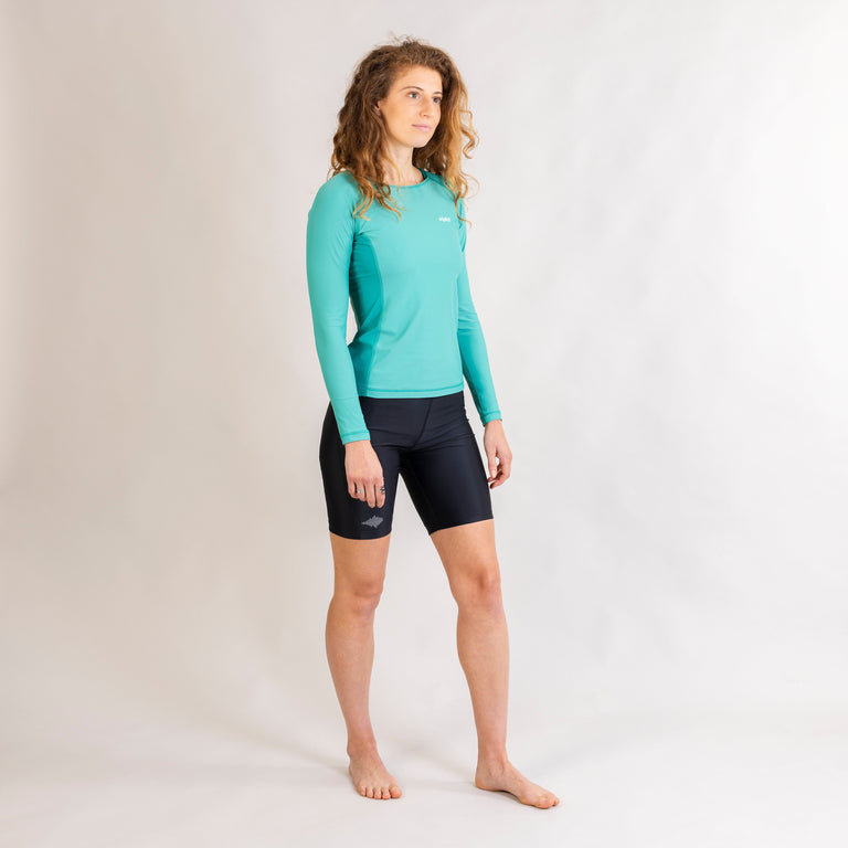 alpkit hurley womens swimming top in aegean green outfit