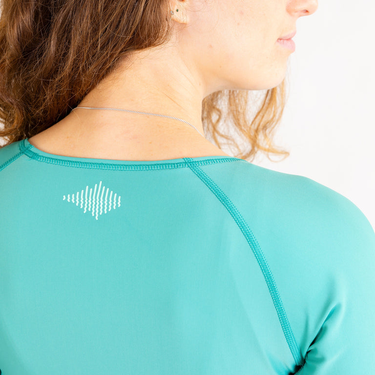 alpkit hurley womens swimming top in aegean green logo