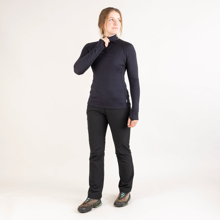 alpkit womens Kepler zip top in graphite black outfit