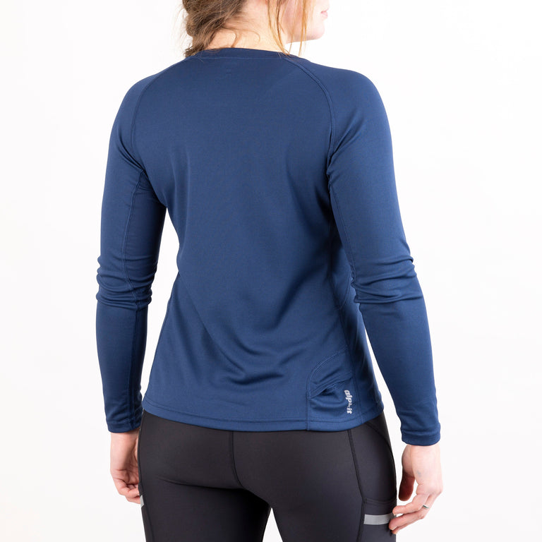 womens Alpkit Koulin trail long sleeve baselayer in outer space blue back