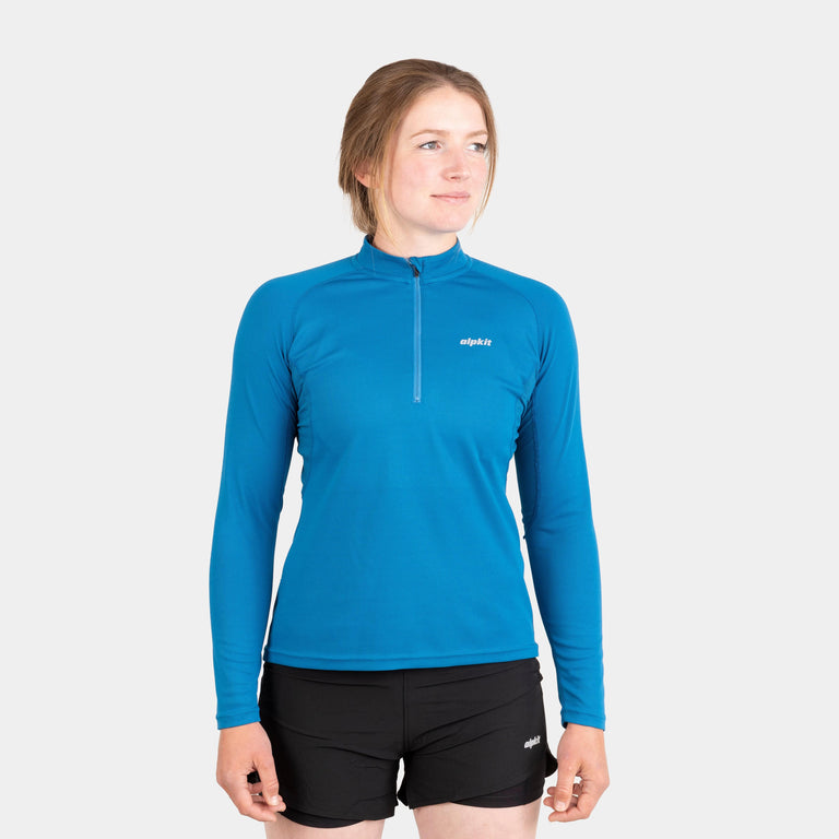 womens Alpkit Koulin trail long sleeve zip baselayer in reef