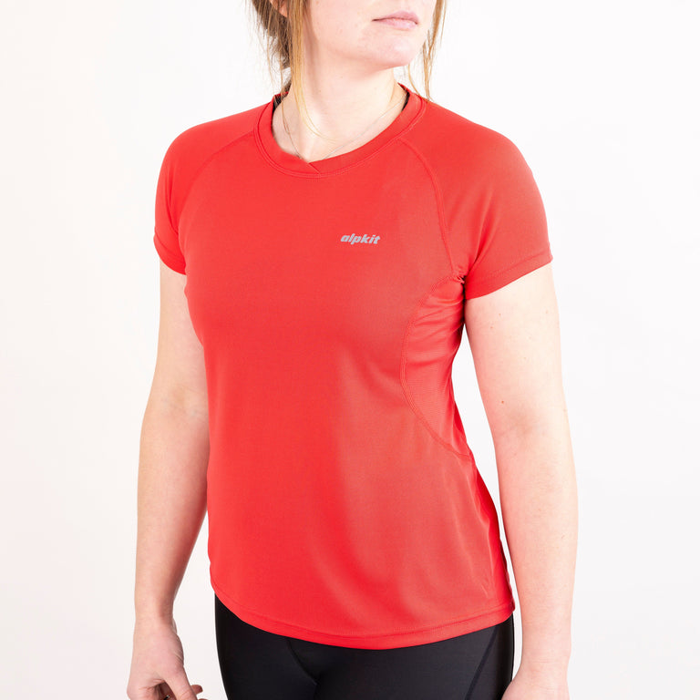 womens Alpkit Koulin trail short sleeve baselayer in watermelon front