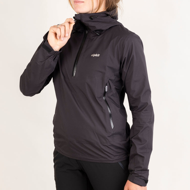 Alpkit women's Pulsar waterproof smock jacket in black front