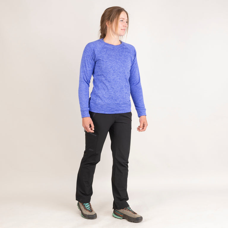 alpkit womens redpoint crew neck jumper in iris purple outfit