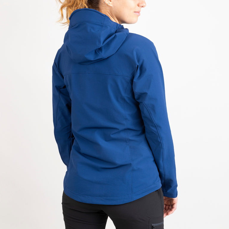 alpkit womens resolute softshell jacket in memo blue back