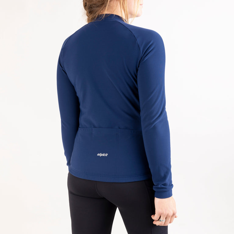 alpkit Valli womens long sleeve cycling jersey in navy blue back