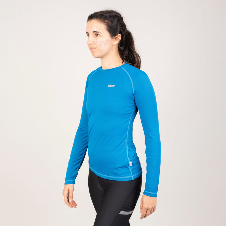 alpkit womens vayper long sleeve base layer for trail running and fell running in reef blue front