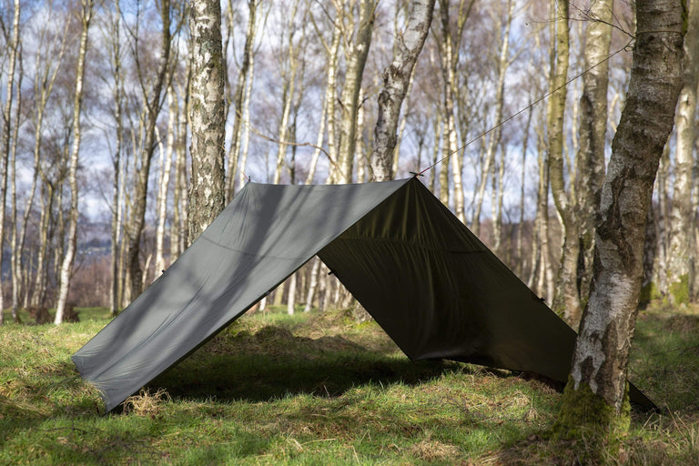 Alpkit 4 square tarp pitched - action