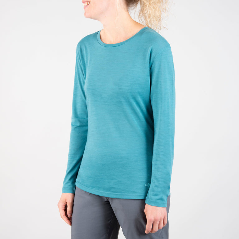 alpkit womens aztec long sleeve merino blend baselayer in halcyon blue front