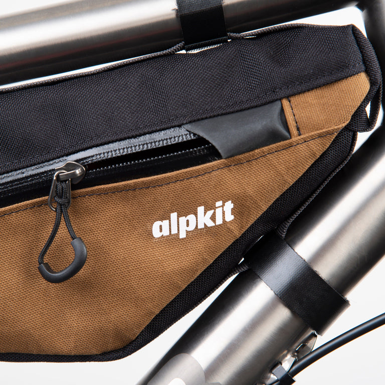 alpkit bilbie framebag in mountain brown logo