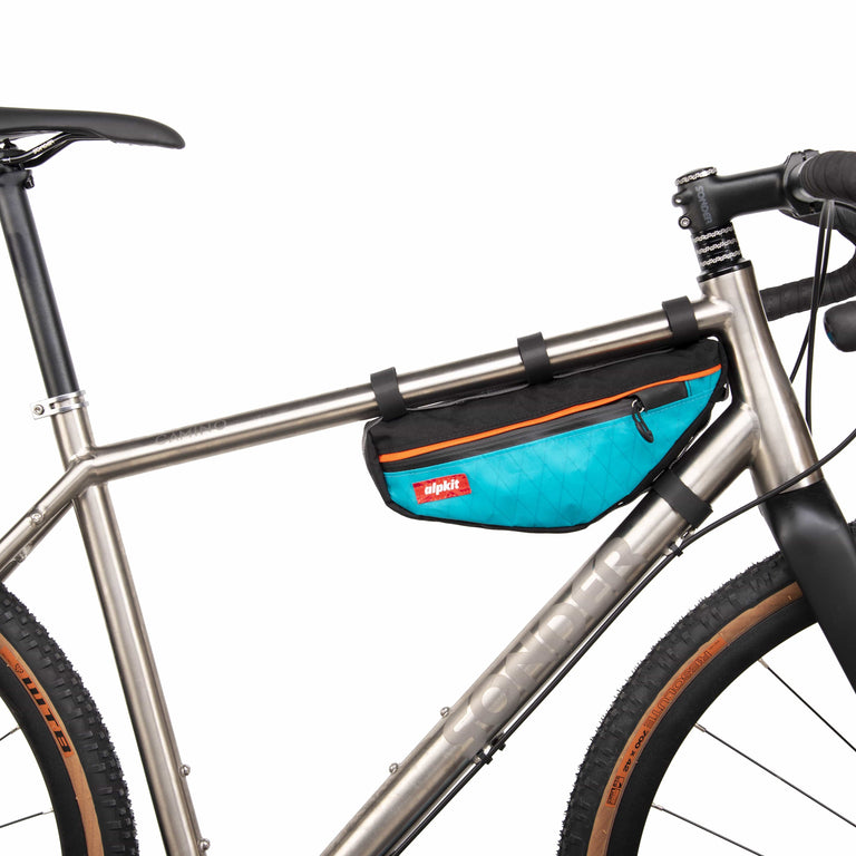 alpkit bilbie bikepacking framebag in teal peel - closed