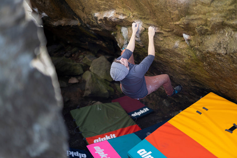 alpkit wafer sit start bouldering mat boulder pad - action