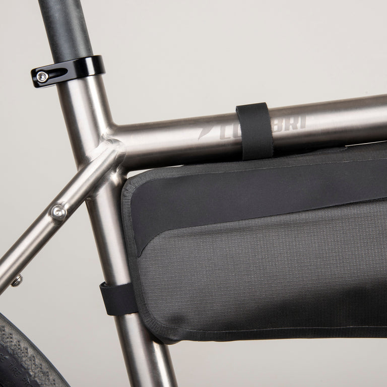 deluge waterproof frame bag for bikepacking in black detail