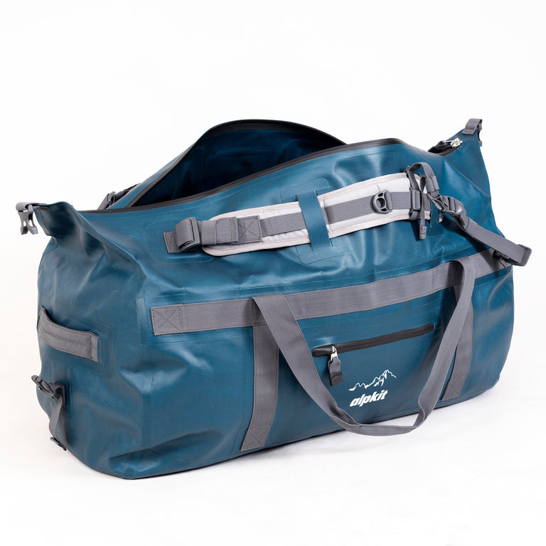 alpkit drydock 100L waterproof duffle bag gear bag in blue open