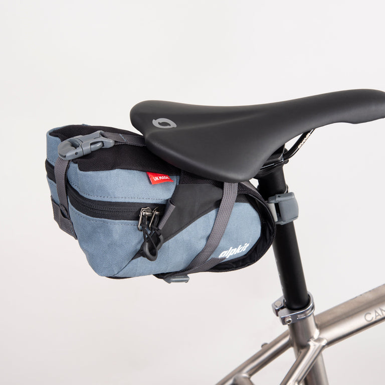 enduro seatpack regular bikepacking bag in storm grey top - closed