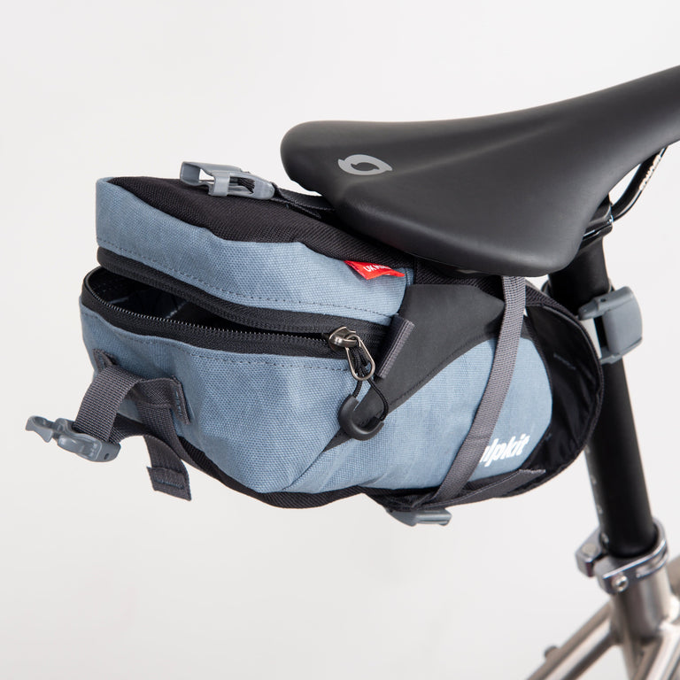 enduro seatpack large bikepacking bag in storm open - closed