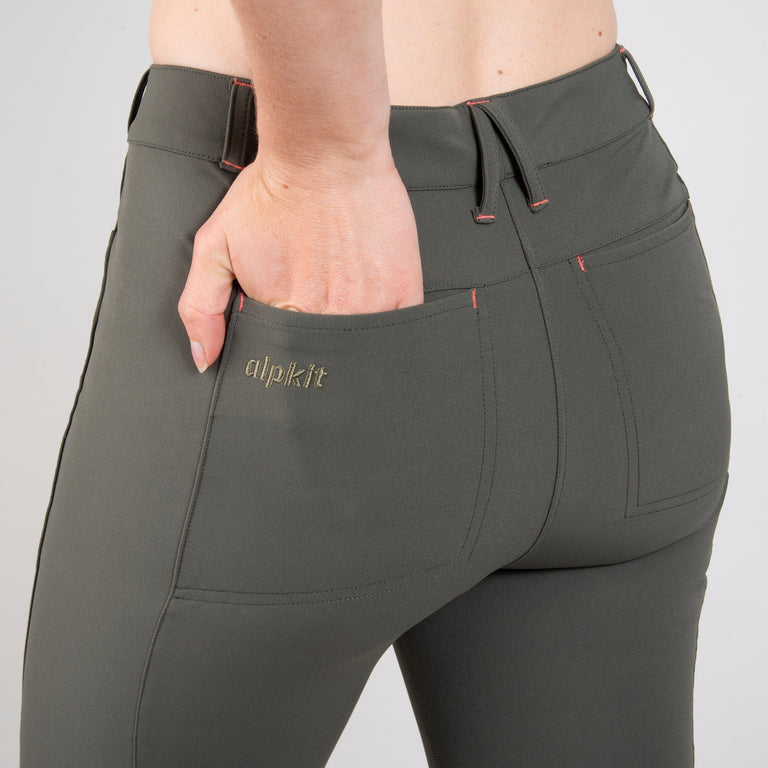 alpkit escapade womens walking trekking tights in thyme green back pocket