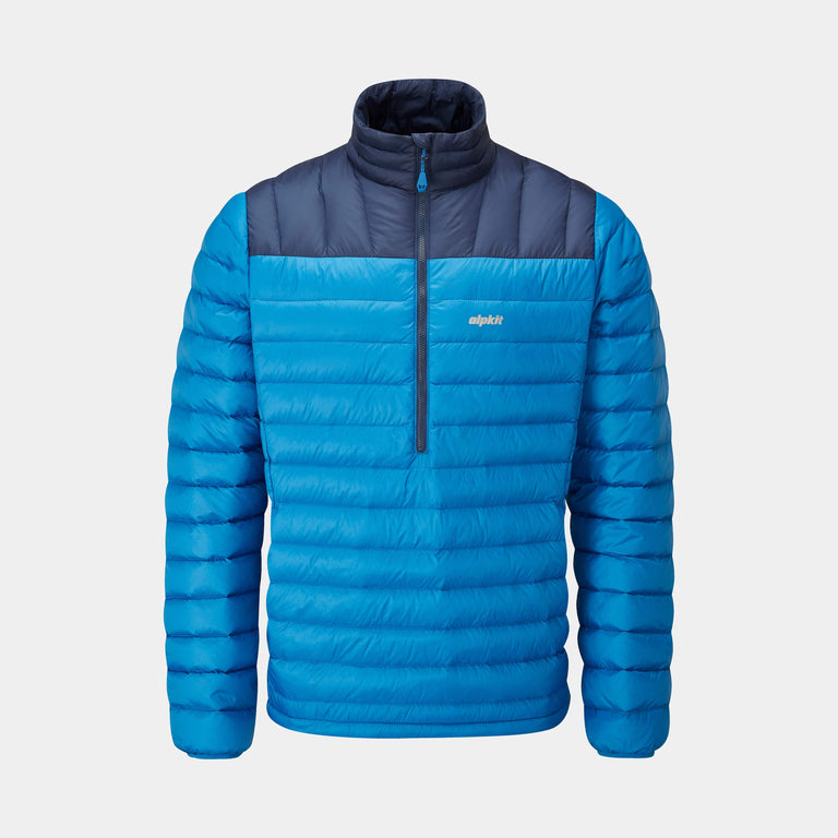 alpkit mens filoment smock recycled down jacket in reef blue - closed