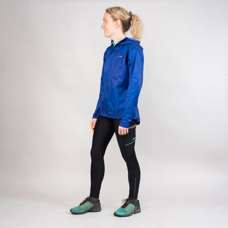 alpkit womens gravitas waterproof jacket in fontainebleau blue outfit