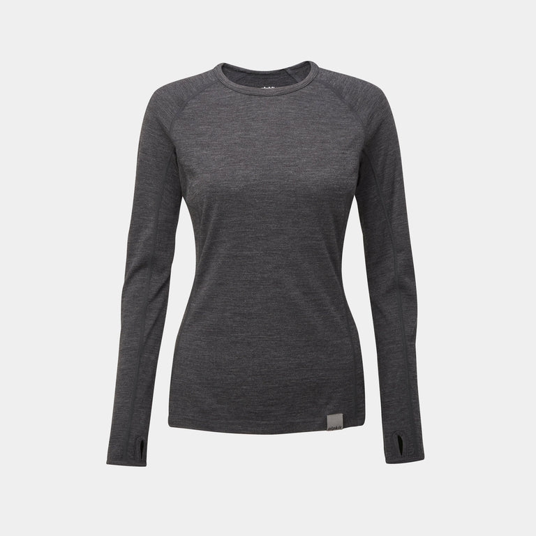 alpkit womens kepler merino long sleeve base layer in charcoal grey - closed