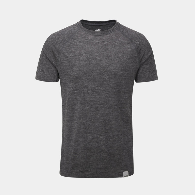 alpkit mens keeper merino short sleeve base layer in charcoal grey - closed