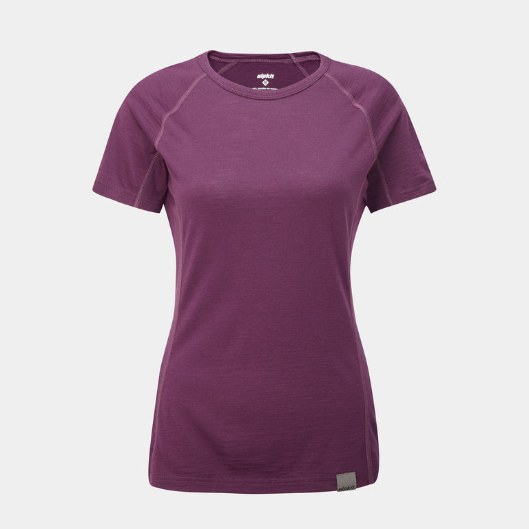 alpkit womens kepler merino short sleeve base layer in cosmos purple - closed