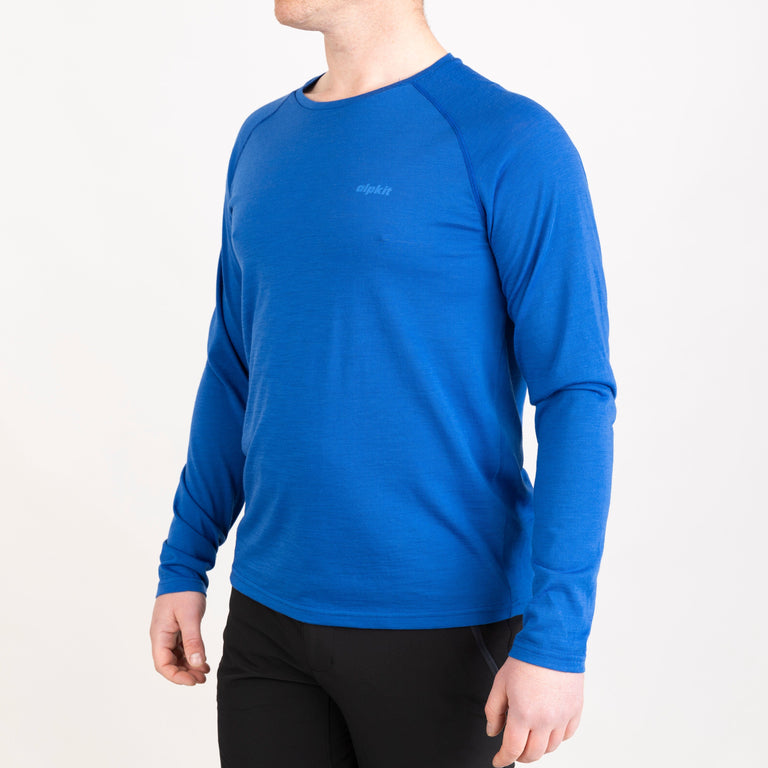 alpkit mens aztec long sleeve base layer in monday blue front