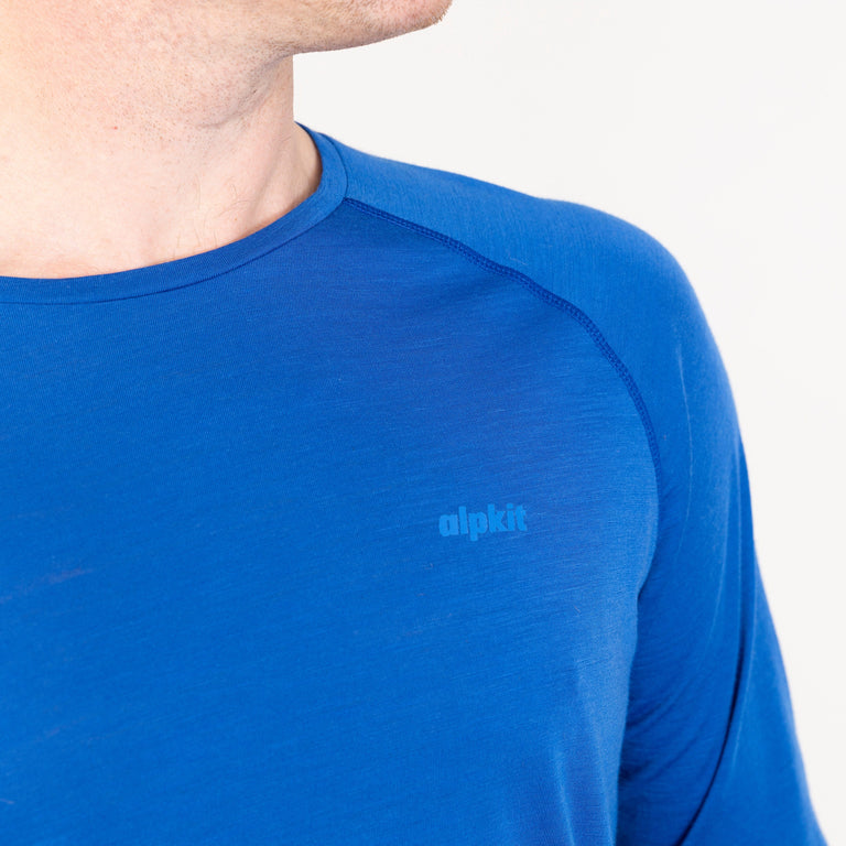 alpkit mens aztec long sleeve base layer in monday blue logo