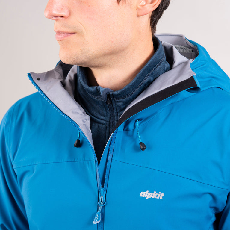 alpkit mens balance waterproof jacket in reef blue zip