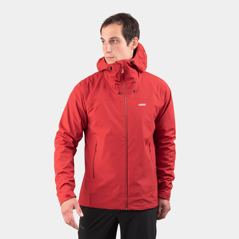 alpkit mens balance waterproof jacket in chipotle red|sl
