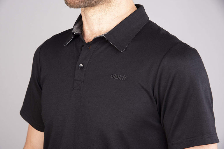 mens alpkit cabrera polo in black collar  - closed