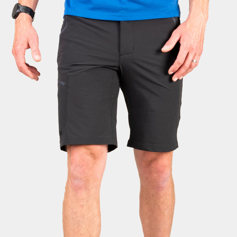 mens Alpkit faro softshell shorts in black - closed