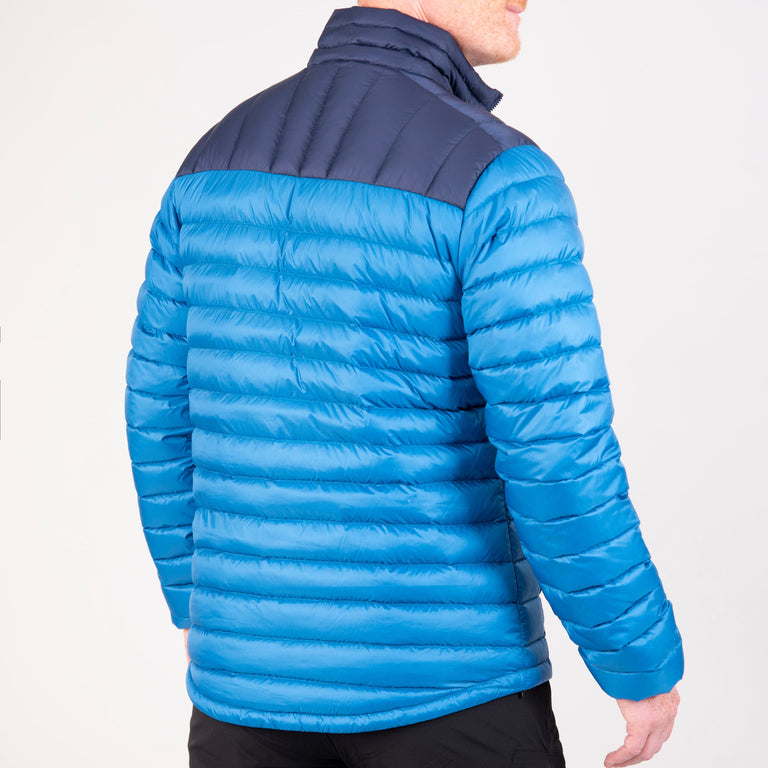 alpkit mens filoment smock recycled down jacket in reef blue back