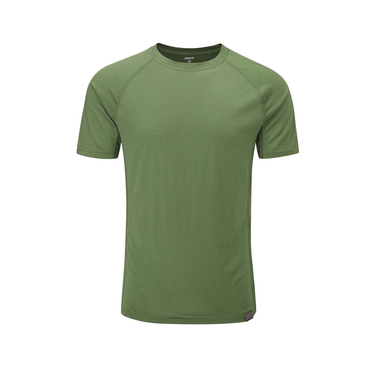 alpkit mens Kepler merino short sleeve baselayer in fern - closed