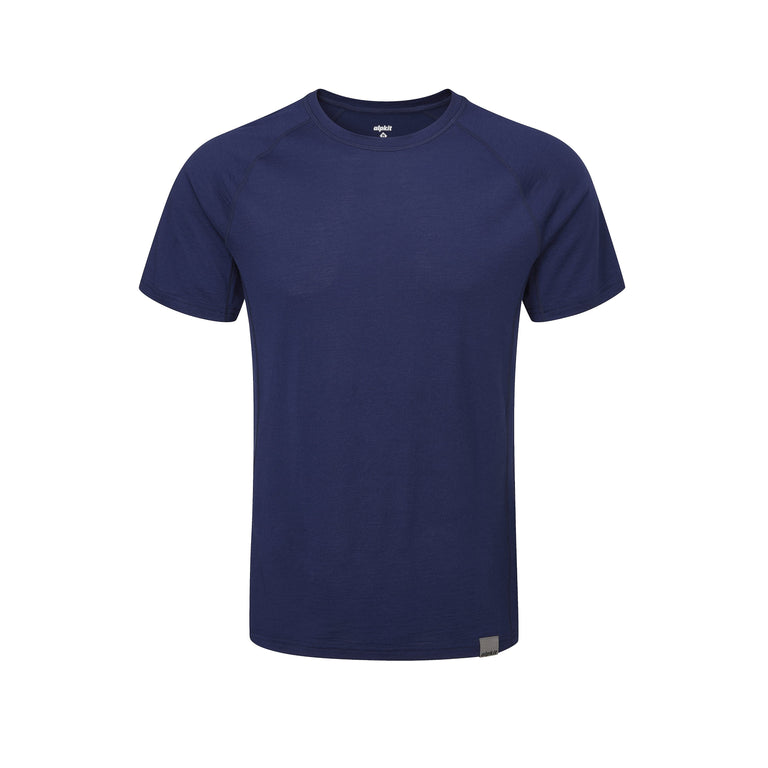 alpkit mens Kepler merino short sleeve baselayer in navy - closed