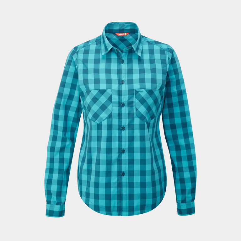 alpkit mira womens mountain shirt in surf blue - closed